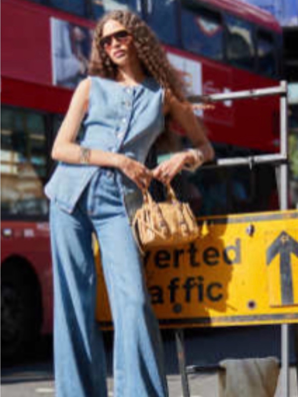 ASOS Light Blue Denim Wide-Leg Jeans and vest set as pictured